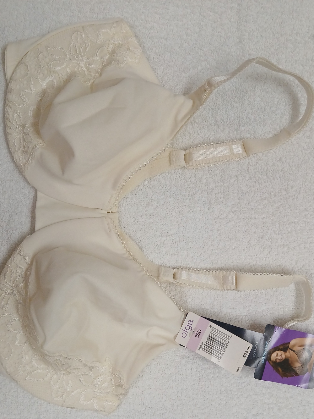 Olga Cream Lace-Trim Full Coverage Bra